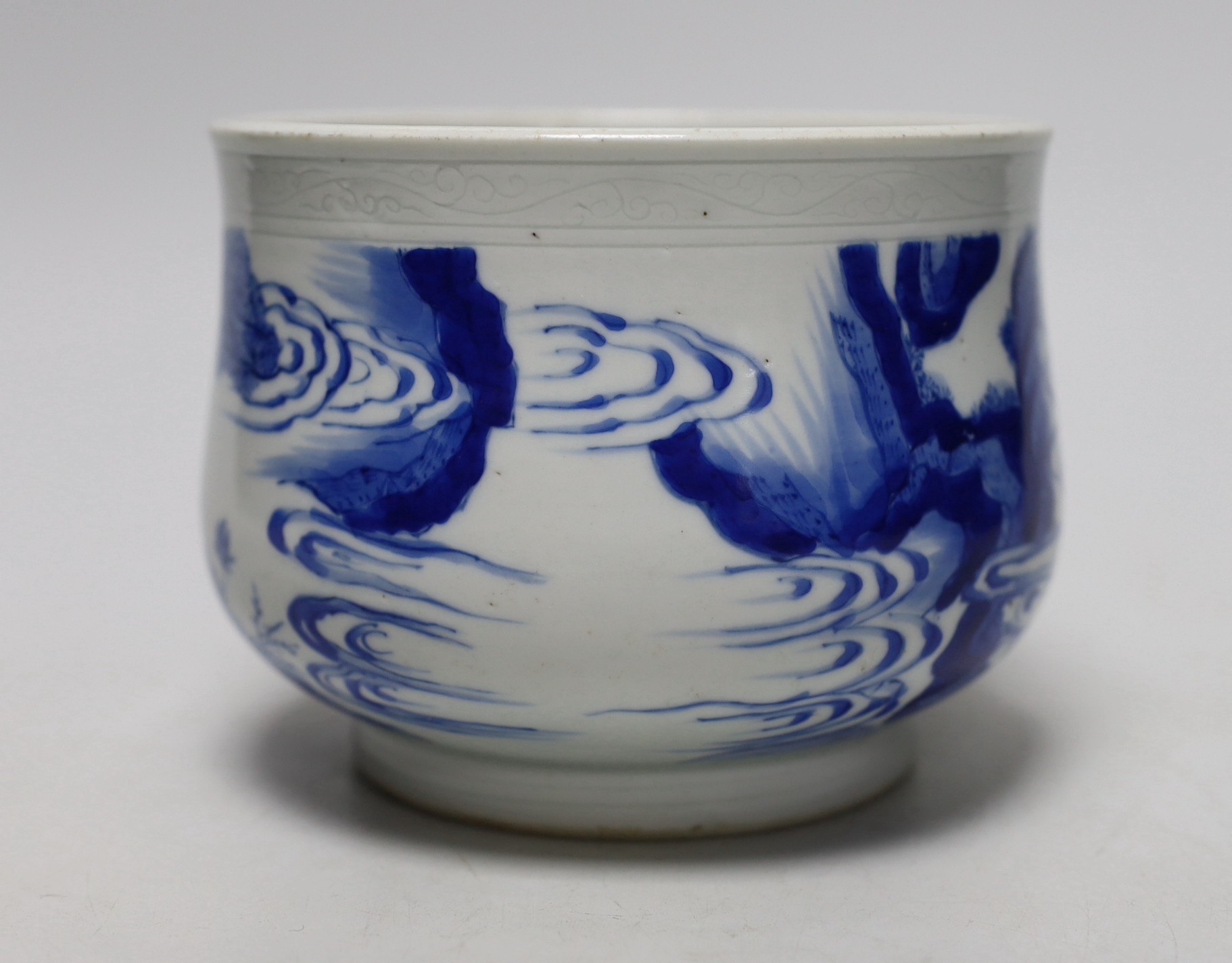 A Chinese blue and white figurative 'boys' bowl, 11cm high